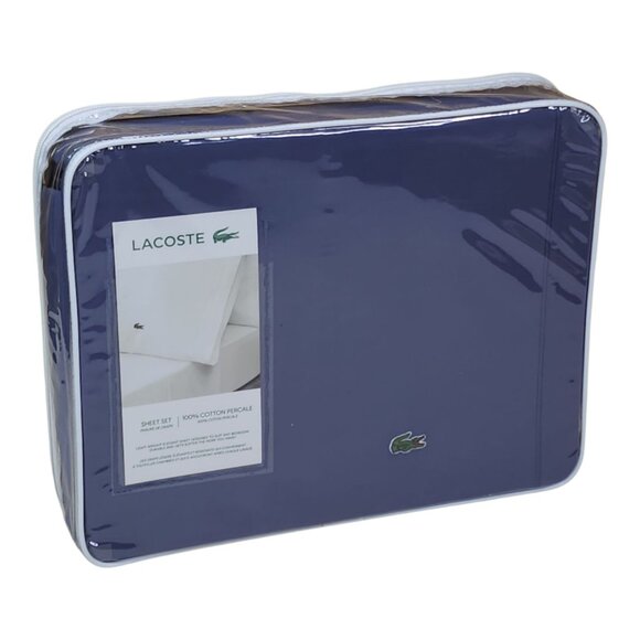 Lacoste Full Sheet Set 100% Cotton Percale Vintage Indigo Blue Light Weight - Picture 1 of 8